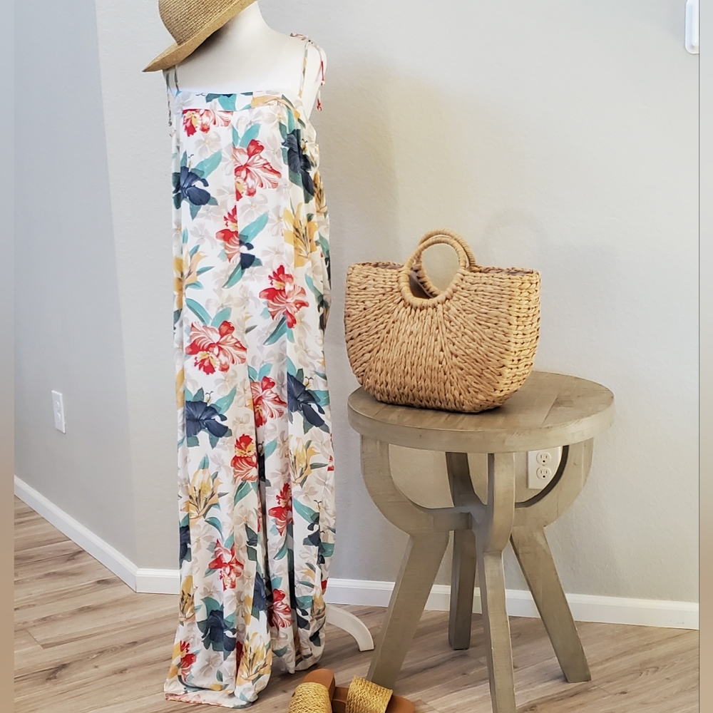 O'Neill Hawaiian Halter Jumper, Wide Leg, Shoulder Ties,Tropical Floral, XL, NWT